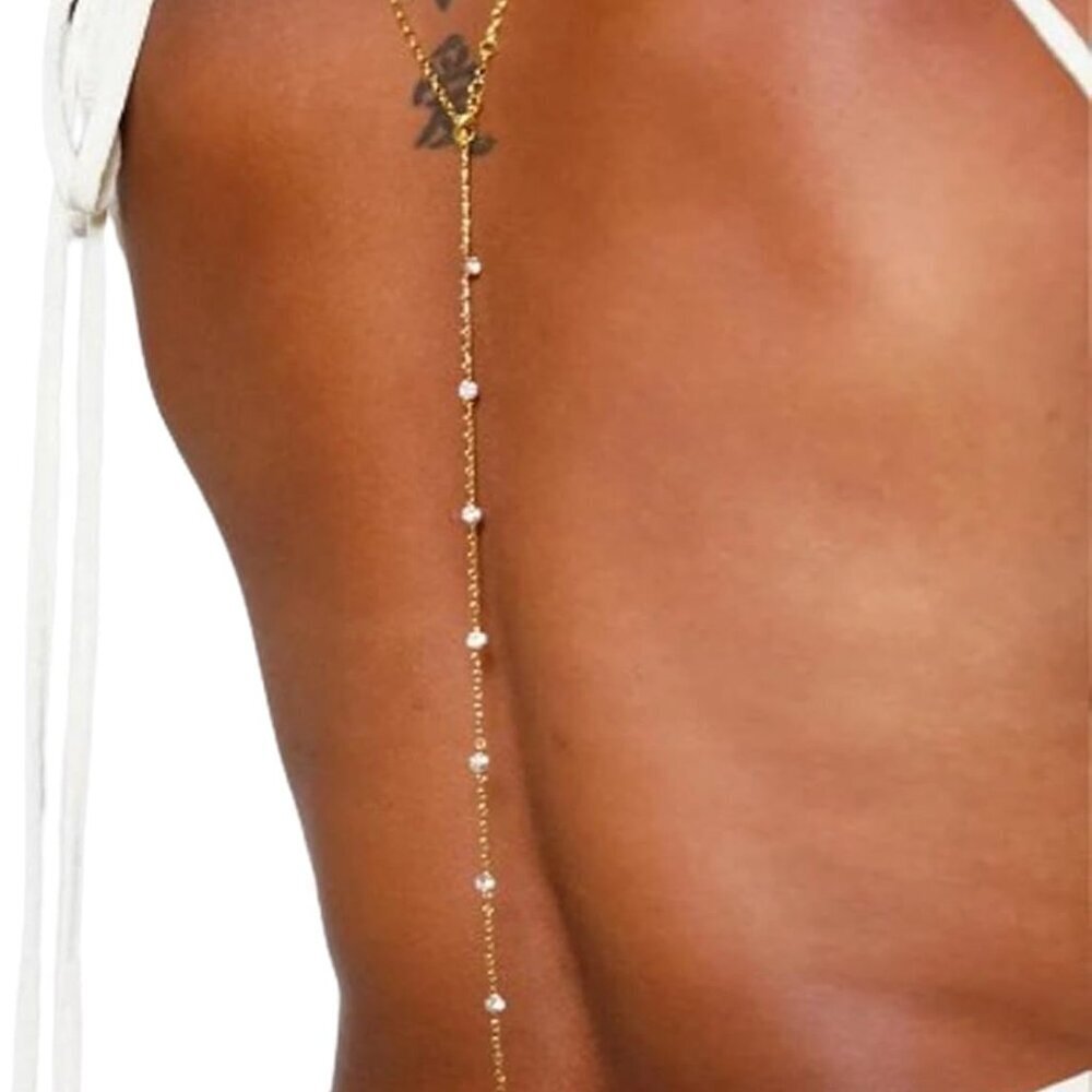 Rhinestone Back Chain Necklace Bridal Wedding Body Jewelry for Women - Picture 3 of 7